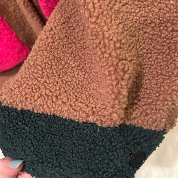 Anthropologie — Teddy Jacket Brown and Pink Cozy Oversized - Picture 3 of 4